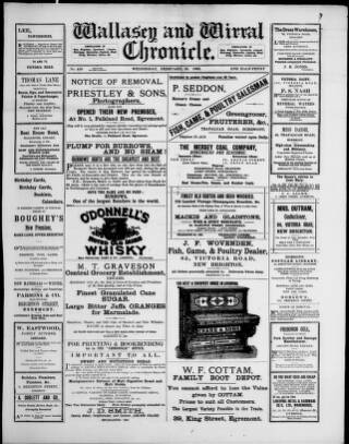 cover page of Wallasey and Wirral Chronicle published on February 15, 1893