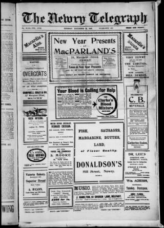 cover page of Newry Telegraph published on December 30, 1919