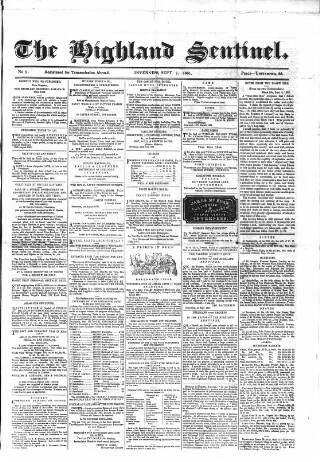 cover page of Highland Sentinel published on September 7, 1861