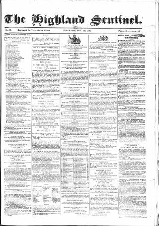 cover page of Highland Sentinel published on November 30, 1861