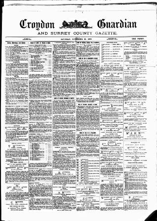 cover page of Croydon Guardian and Surrey County Gazette published on November 15, 1879