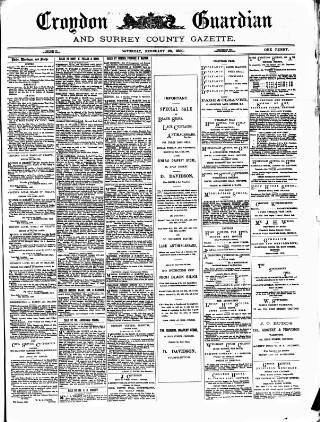 cover page of Croydon Guardian and Surrey County Gazette published on February 28, 1880