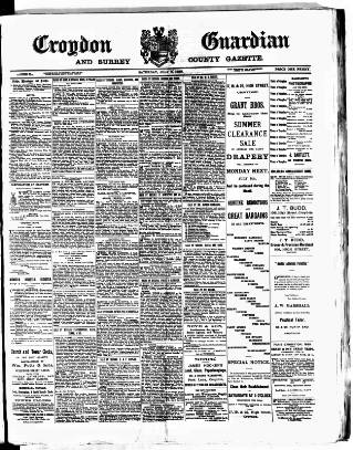 cover page of Croydon Guardian and Surrey County Gazette published on July 6, 1889