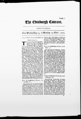 cover page of Edinburgh Courant published on February 19, 1705