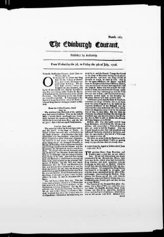cover page of Edinburgh Courant published on July 5, 1706