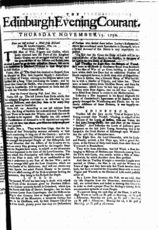 cover page of Edinburgh Courant published on November 15, 1750