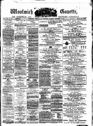 cover page of Woolwich Gazette published on September 18, 1875