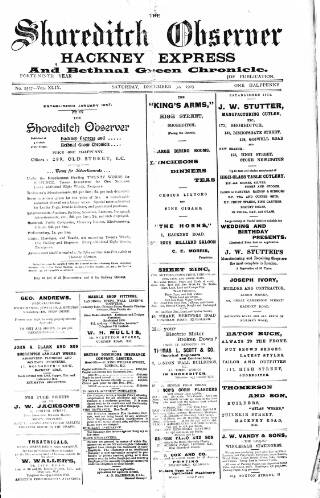 cover page of Shoreditch Observer published on December 30, 1905