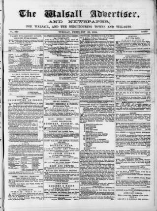 cover page of Walsall Advertiser published on February 28, 1865
