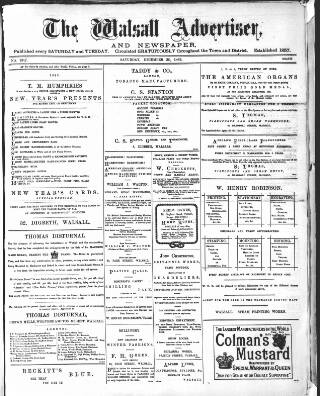 cover page of Walsall Advertiser published on December 30, 1882