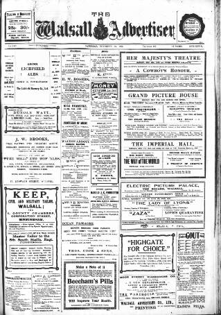 cover page of Walsall Advertiser published on November 15, 1913