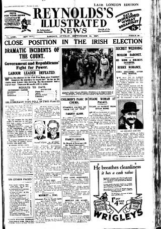 cover page of Reynolds's Newspaper published on September 18, 1927