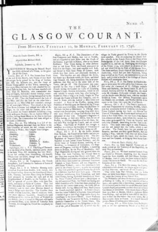 cover page of Glasgow Courant published on February 10, 1746