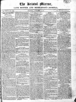 cover page of Bristol Mirror published on November 30, 1811