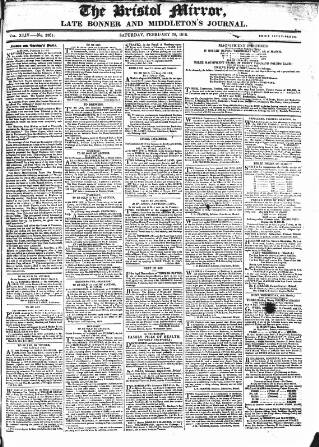 cover page of Bristol Mirror published on February 28, 1818