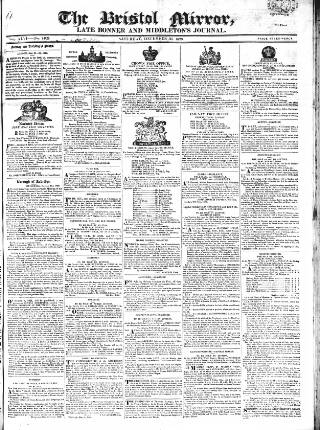 cover page of Bristol Mirror published on December 30, 1820