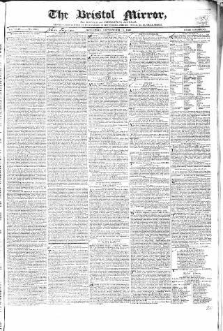 cover page of Bristol Mirror published on September 18, 1830