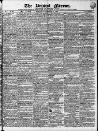 cover page of Bristol Mirror published on November 15, 1834