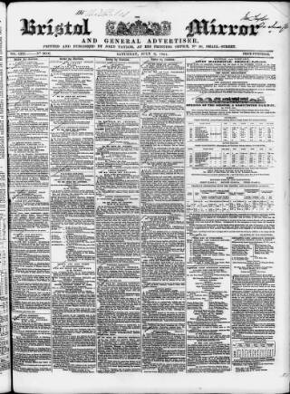 cover page of Bristol Mirror published on July 6, 1844