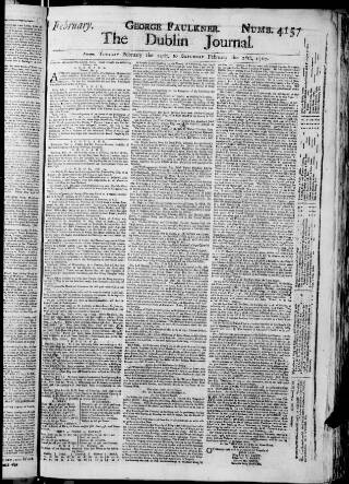 cover page of Dublin Journal published on February 28, 1767