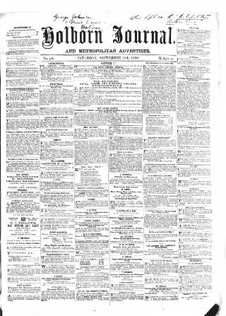 cover page of Holborn Journal published on September 18, 1858
