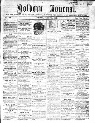 cover page of Holborn Journal published on July 6, 1860