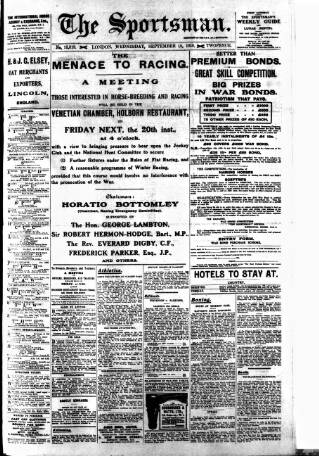 cover page of The Sportsman published on September 18, 1918