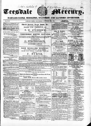 cover page of Teesdale Mercury published on November 30, 1864