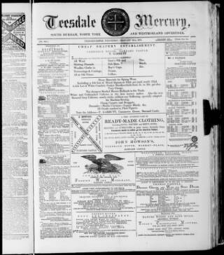 cover page of Teesdale Mercury published on February 28, 1872