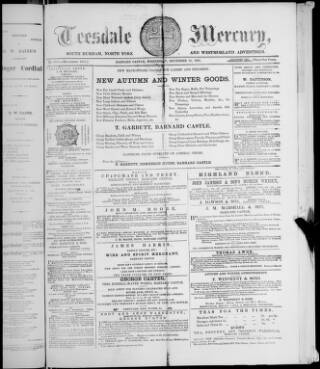 cover page of Teesdale Mercury published on December 30, 1885