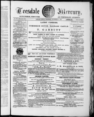 cover page of Teesdale Mercury published on September 18, 1889