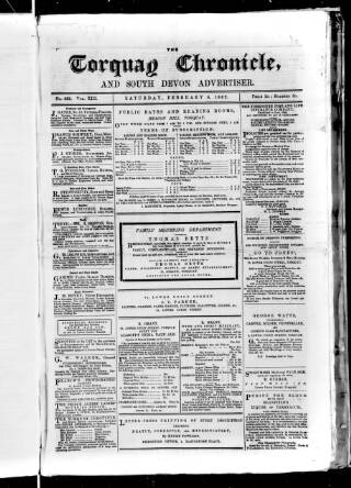 cover page of Torquay Chronicle and South Devon Advertiser published on February 8, 1862