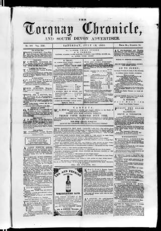 cover page of Torquay Chronicle and South Devon Advertiser published on July 12, 1862