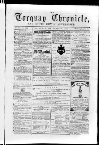 cover page of Torquay Chronicle and South Devon Advertiser published on September 27, 1862