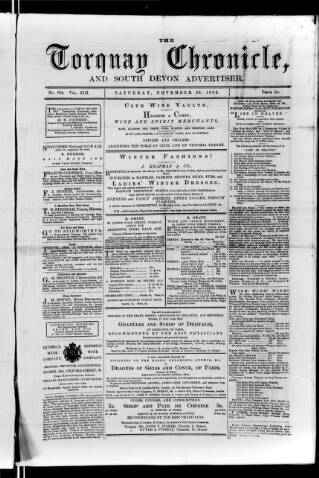 cover page of Torquay Chronicle and South Devon Advertiser published on November 29, 1862