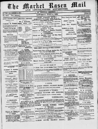 cover page of Market Rasen Weekly Mail published on July 6, 1889