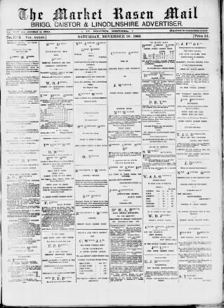 cover page of Market Rasen Weekly Mail published on November 30, 1889