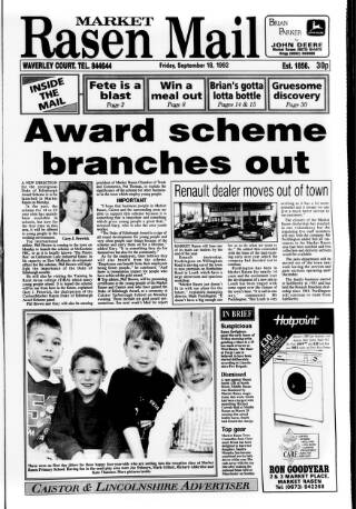 cover page of Market Rasen Weekly Mail published on September 18, 1992