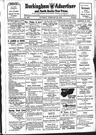 cover page of Buckingham Advertiser and Free Press published on February 28, 1948