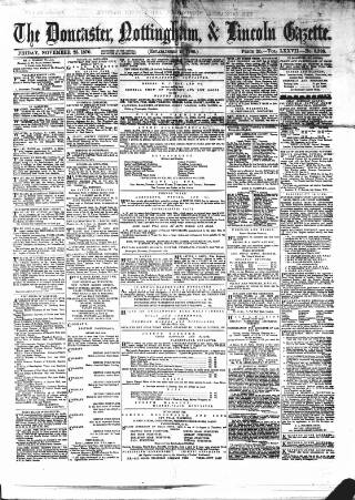 cover page of Doncaster Gazette published on November 25, 1870