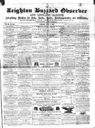 cover page of Leighton Buzzard Observer and Linslade Gazette published on July 6, 1869