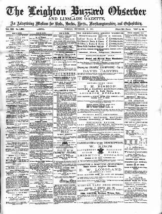 cover page of Leighton Buzzard Observer and Linslade Gazette published on November 15, 1881