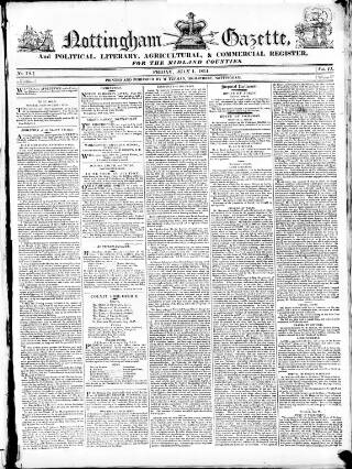 cover page of Nottingham Gazette published on July 1, 1814