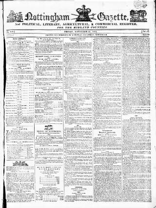 cover page of Nottingham Gazette published on November 25, 1814