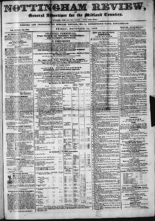 cover page of Nottingham Review published on November 15, 1839