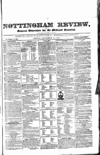cover page of Nottingham Review published on September 18, 1840