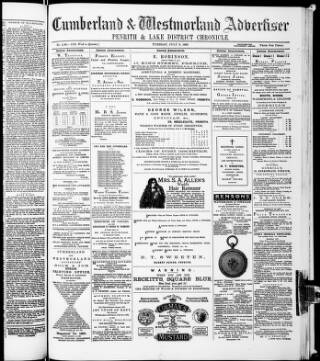 cover page of Cumberland and Westmorland Advertiser, and Penrith Literary Chronicle published on July 6, 1880