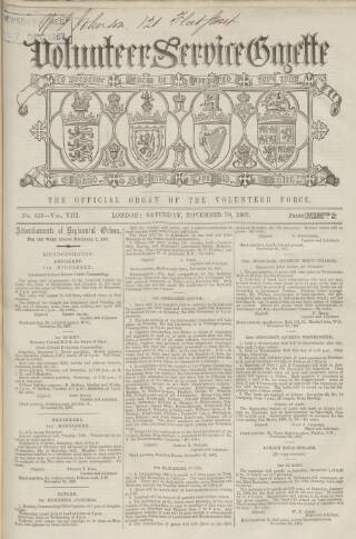 cover page of Volunteer Service Gazette and Military Dispatch published on November 30, 1867