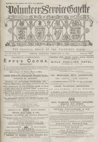 cover page of Volunteer Service Gazette and Military Dispatch published on February 28, 1874