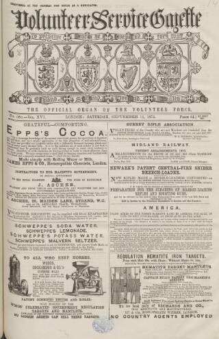 cover page of Volunteer Service Gazette and Military Dispatch published on September 18, 1875